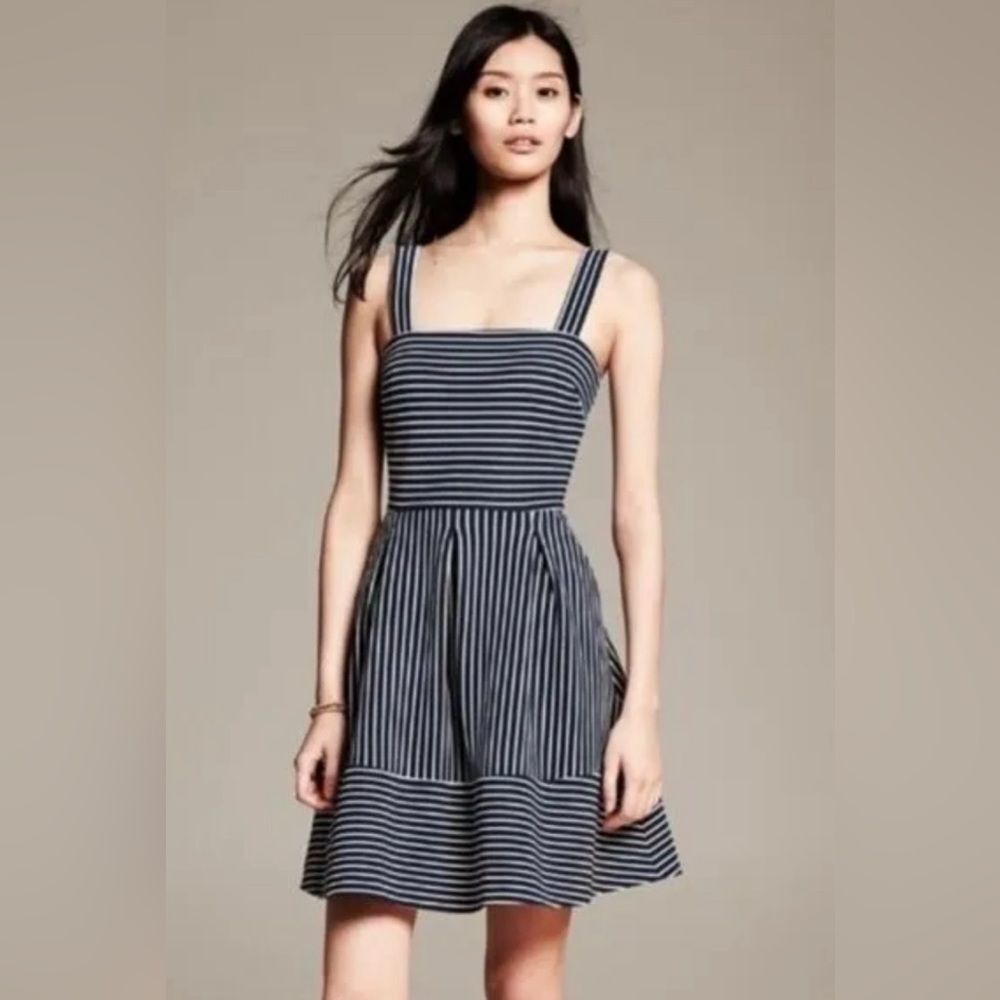Striped Navy and White Square-Neck Fit & Flare Sundress